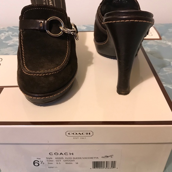 Coach suede high heeled mule clogs. - Picture 2 of 5